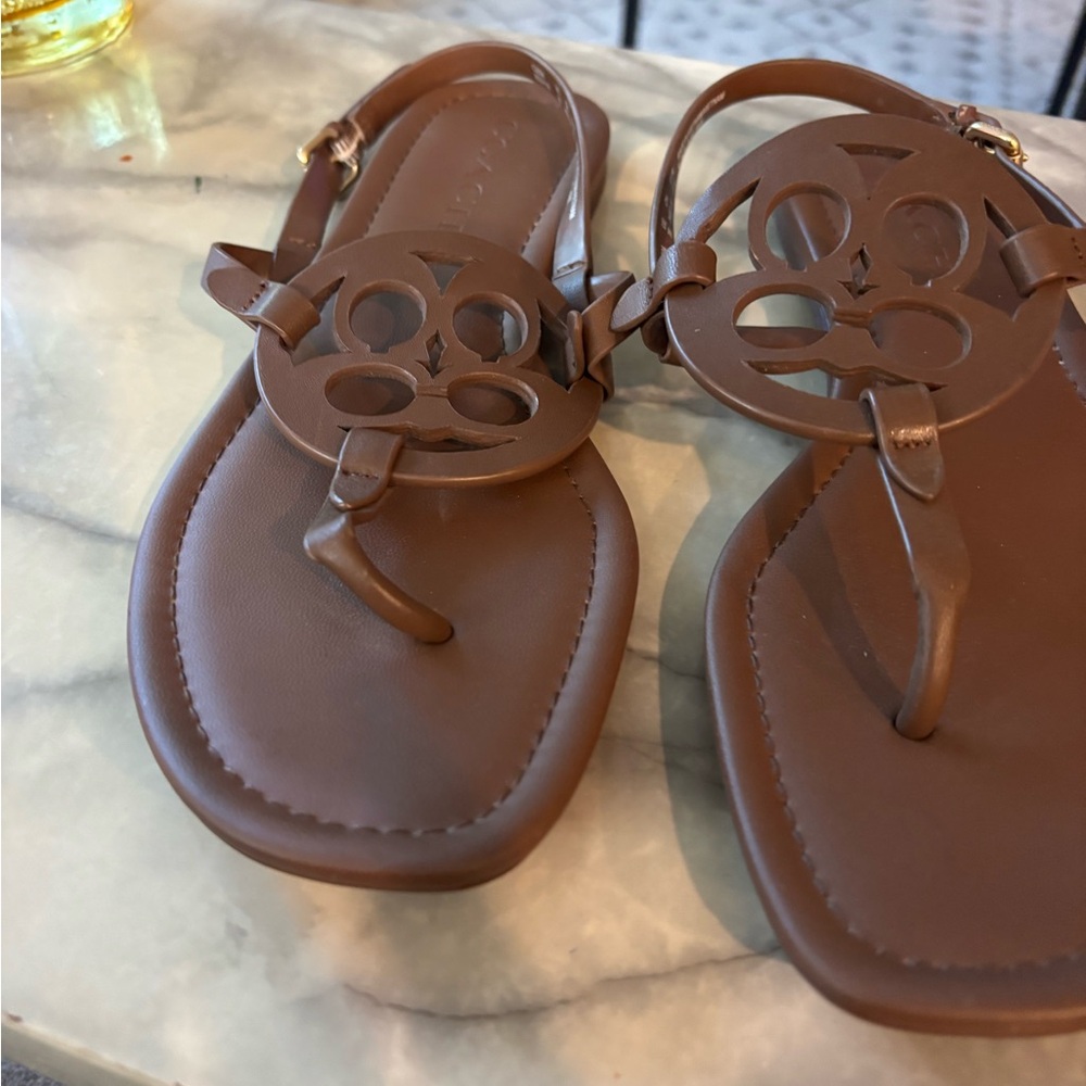 Coach Brown Leather Sandals - Picture 1 of 7
